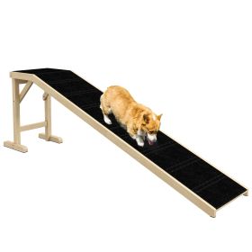 PawHut Dog Ramp Pet Ramp for Bed, Non-Slip Carpet, Top Platform, 74" x 16" x 25", Natural
